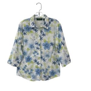 LEMON GRASS Women's Size Medium Floral Button Down Blouse Cottage Core Cotton